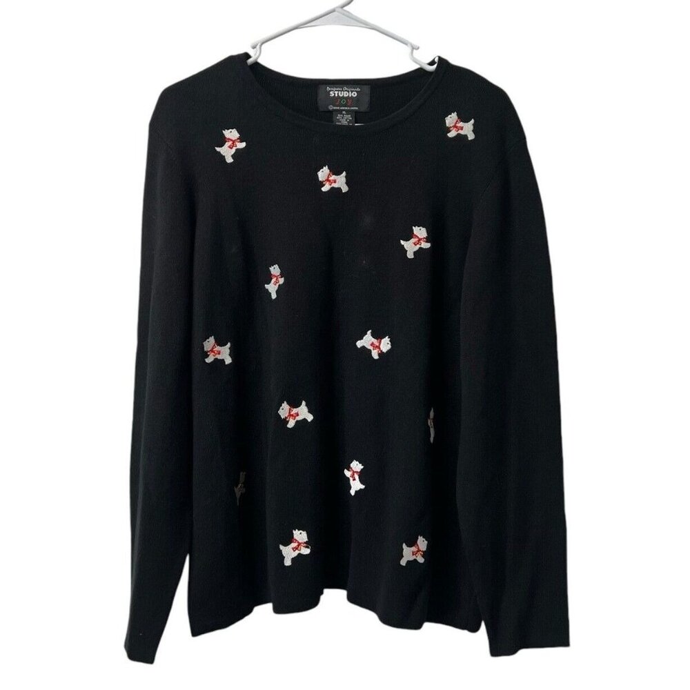 Designers‎ Originals Studio Joy Women Sweater Dog Christmas Size XL Holiday